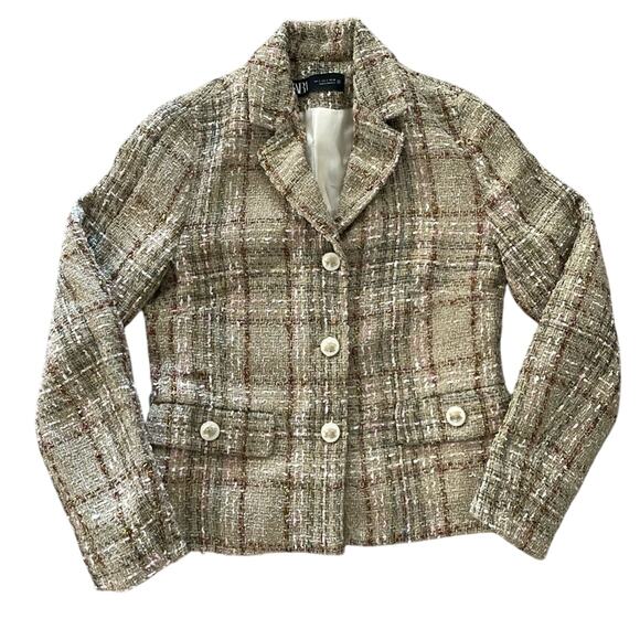 Zara Tweed Textured Button Front Blazer Jacket Small Academia Quiet Luxury - Picture 3 of 16